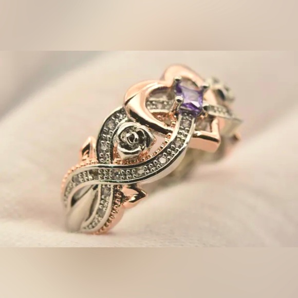 HP❤️New Women Fashion Rose Flower Love Heart Ring Sz 5 - Picture 2 of 9